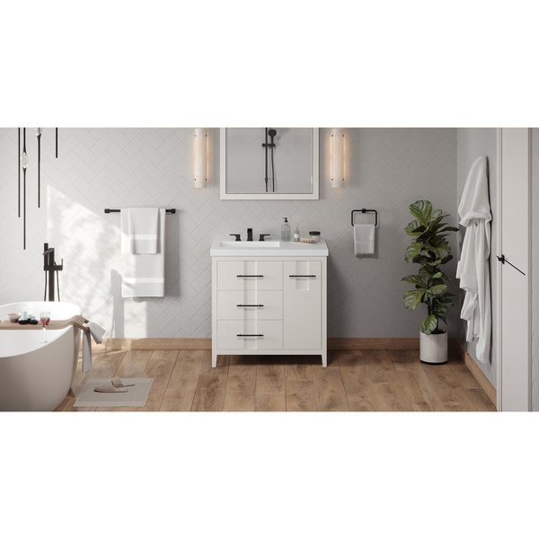 Jeffrey Alexander 36In. Wht Katara Vanity, Left Offset, Lavante Cultured Mrbl Vessel Vanity Top, Intgrtd Rctngl Bowl VKITKAT36WHLAR